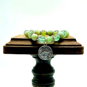 Handmade Pisces Charm Bracelet with Natural Aventurine & Jade Gemstones!